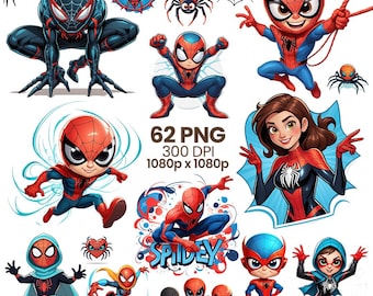 Spidey Superhero Clipart Bundle, Kids Birthday Party PNG SVG (Digital Download)