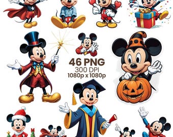Mickey Mouse Cartoon PNG Clipart Bundle, Cartoon Graphics (Digital Download)