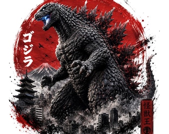 Godzilla PNG, Japanese Kaiju Art Clipart, Monster Movie Shirt Design (Digital Download)