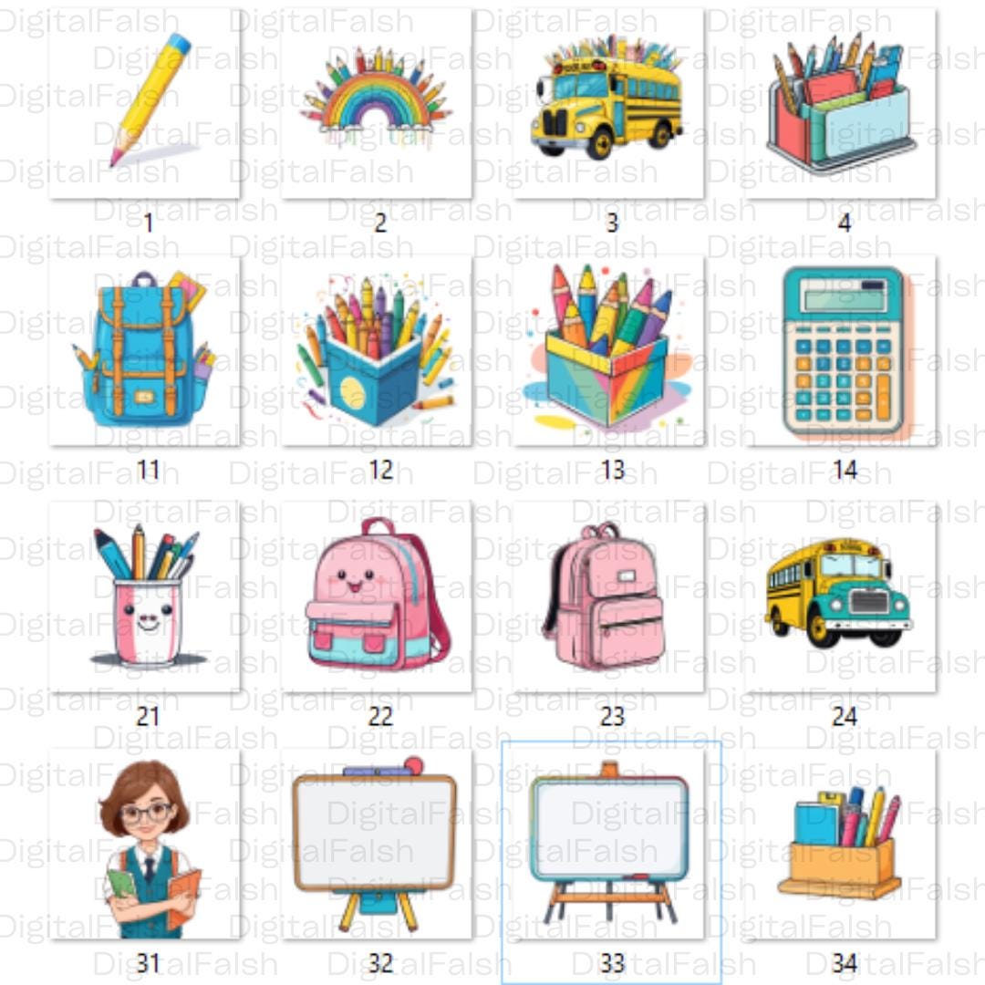 School Supplies Clipart Bundle: (60 PNG Files) Back to School, Teacher ...