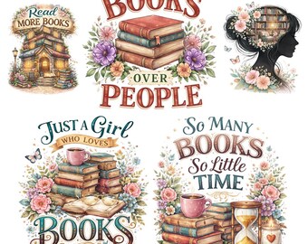 Bookish Clipart PNG Bundle, Reading Journal, Book Arts Stickers (Instant Download)