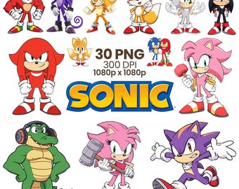 Sonic Characters PNG Clipart Bundle, Tails, Knuckles, Amy, Shadow (Digital Download)