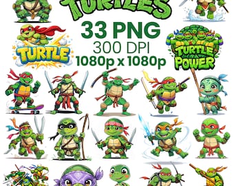 Ninja Turtles Clipart Bundle: Turtle Power PNG, Comic Style PNG, T-Shirt Designs (Digital Download)