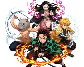 Anime Demon Slayer PNG, Fire Water Thunder Warriors Clipart, Anime Team (Digital Download)