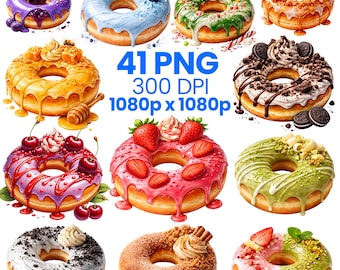 Donut Clipart Bundle, Sweet Treats, Bakery Foods, Commercial Use (Instant Download)