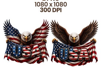 Patriotic Eagle USA Flag Clipart Bundle: Watercolor USA Independence Day (Digital Download)