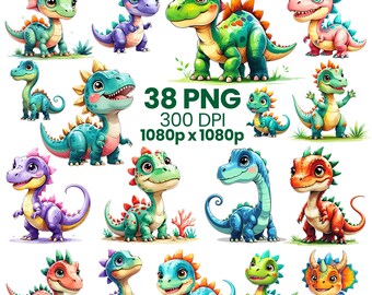 Cartoon Dinosaur PNG Clipart Bundle, Kids Dino Graphics (Digital Download)