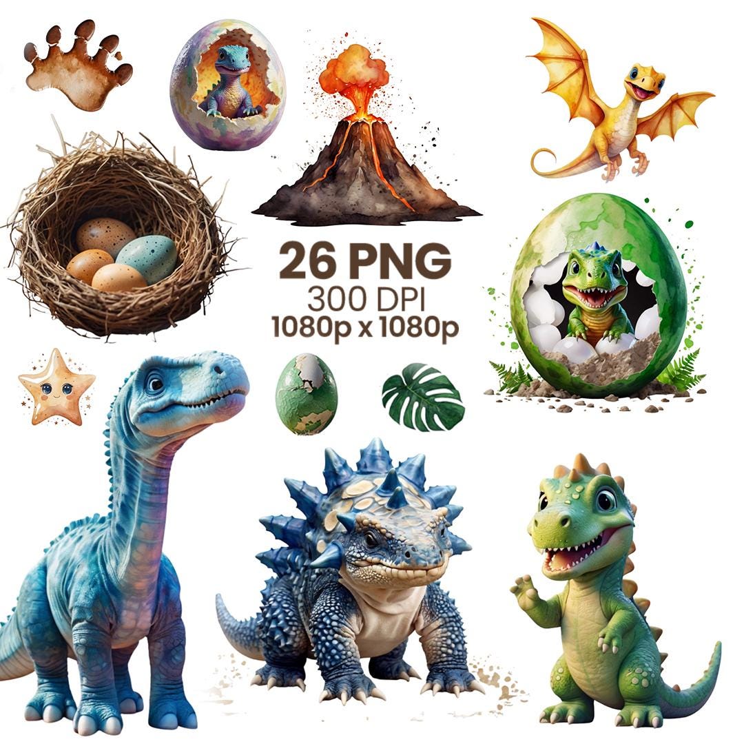 Cute Dinosaur Clipart PNG: Kids Dinosaur Graphics, Dinosaur Nursery ...