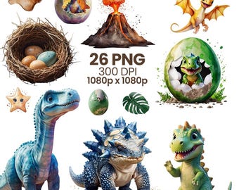 Cute Dinosaur Clipart PNG: Kids Dinosaur Graphics, Dinosaur Nursery Decor, 26 PNG (Digital Download)