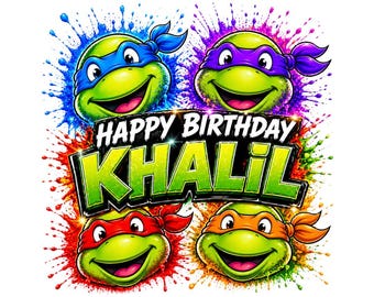 Ninja Turtles Happy Birthday PNG: Turtle Power Clipart, Comic Style, T-Shirt Designs (Digital Download)