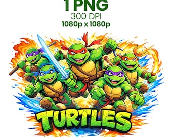 Ninja Turtles Clipart Bundle: Turtle Power PNG, Comic Style PNG, T-Shirt Designs (Digital Product)