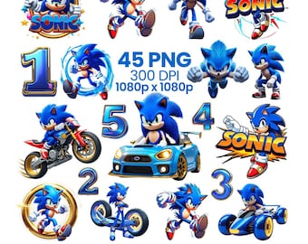 Sonic The Hedgehog PNG Bundle, Cartoon Character Clipart, 300 DPI (Digital Download)