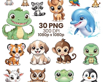 Kawaii Animal Clipart PNG | Farm & Forest Nursery Graphics (31 Files)