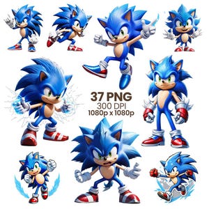 Sonic The Hedgehog PNG-paket, Sonic Adventure, tecknad grafik, klistermärken (digital nedladdning)