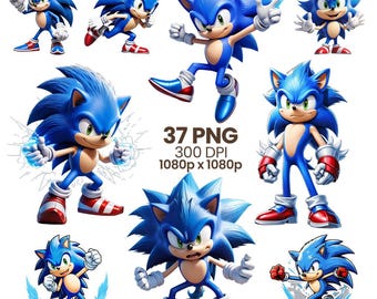 Sonic The Hedgehog PNG Bundle, Sonic Adventure, Cartoon Graphics, Stickers (Digital Download)