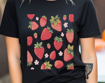 Strawberry Shirt, Cottagecore shirt, Gift for her, Strawberries T-shirt, Strawberry Gift, Fruit Shirt, Strawberry Festival Shirt