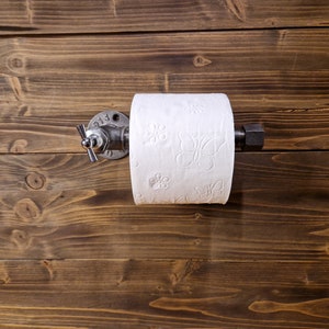 Toilet paper dispenser made of metal in black-anthracite in industrial design, toilet paper holder retro, toilet paper holder, bathroom decoration