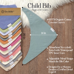 2 Multi-Layer Waterproof Kid Bandana Bibs | Toddler Drool Bib | Absorbent Special Needs Bib | Organic Cotton Bib | Dignity Scarf | Spit Bib