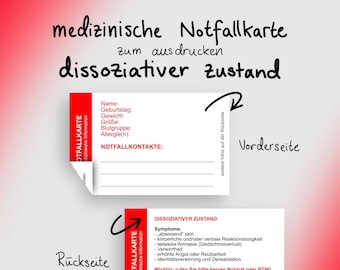 Dissociative state - Medical emergency card to print out and fill out