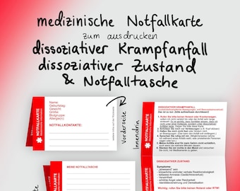 Dissociative state, seizures and emergency bag - Medical emergency card to print out and fill out