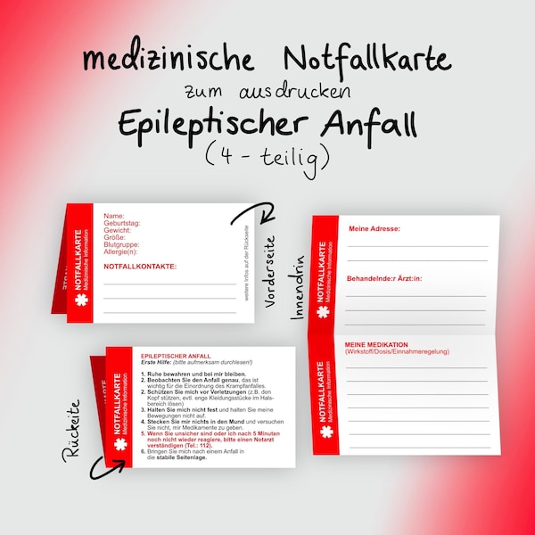 Epileptic seizure (4 parts) - Medical emergency card to print out and fill out
