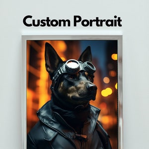 Tela de pintura personalizada para retrato de animais de estimação, retrato de cachorro herói da foto, pintura de retrato de animal de estimação, arte digital, design de arte de retrato