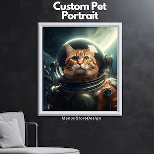 Custom Pet Portrait Painting Canvas, Space Cat Portrait from Photo, Cute Pet Portrait Painting Digital Art, Portrait Art Design