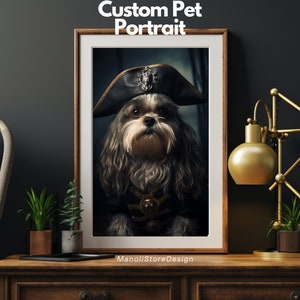 Tela de pintura personalizada para retrato de animais de estimação, retrato de cachorro pirata a partir de foto, pintura fofa de retrato de animais de estimação, arte digital, design de arte de retrato