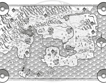 Kanto Region Digital Art Poster | Fantasy Map | Pokemon Inspired Print