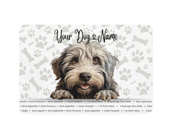 Bergamasco Personalisierte Haustierfutter Matte mit individuellem Hundenamen, Hundeliebhaber Geschenk, Hundefutterstation, Dekor für den Haustierbereich, Tierliebhaber Dekor