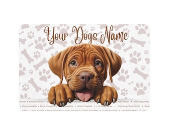 Dogue De Bordeaux Personalized Pet Food Mat for Dogs, Custom Dog Bowl Mat, Dog Feeding Area Decor, Pet Lover Gift, Cute Dog Food Mat