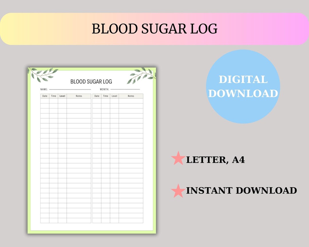Blood Sugar Log, Blood Sugar Tracker, Blood Sugar Chart, Blood Sugar ...