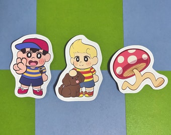 Earthbound / Mother 3 Stickers - Ness, Lucas, Ramblin Evil Mushroom - Glossy Vinyl