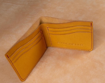Cartera de piel amarilla: cartera de piel italiana hecha a mano con ranuras para tarjetas para hombres y mujeres