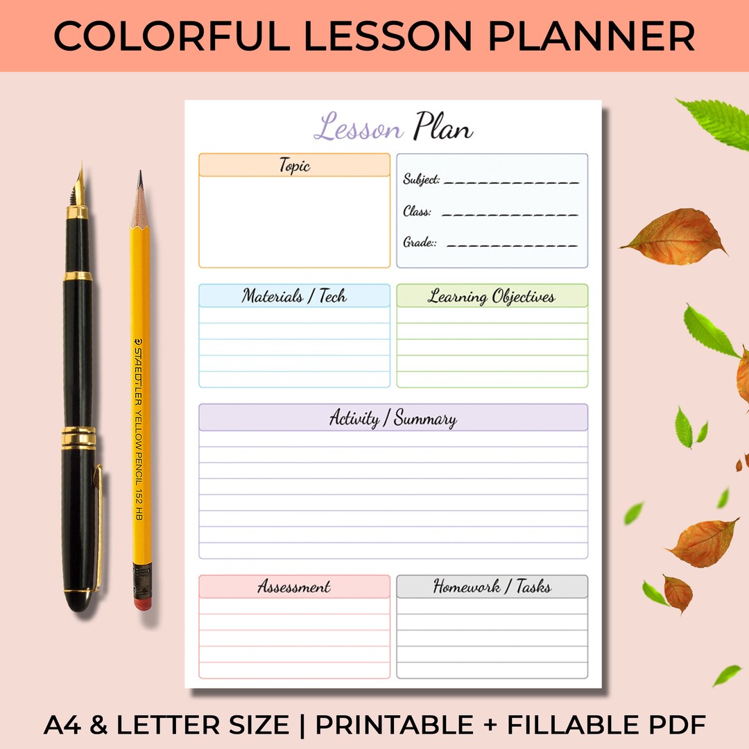 Colorful Lesson Planner Lesson Plan Template Lesson Planner Printable ...
