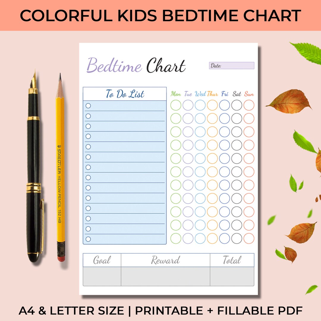 Kids Bedtime Chart Printable Kids Daily Checklist Canvas - Etsy