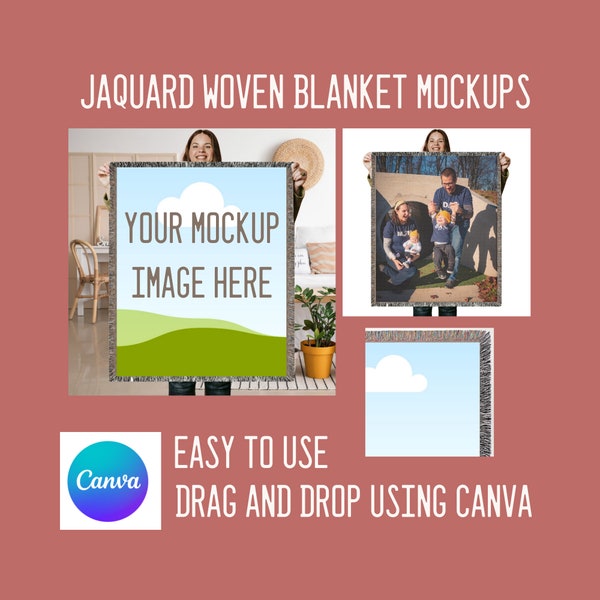 Mockup to use in Canva Woven Throw Blanket Mockup personalized Photo Woven Cotton Throw Mockuop Jacquard Fringed Woven Blanket Mockup Canva