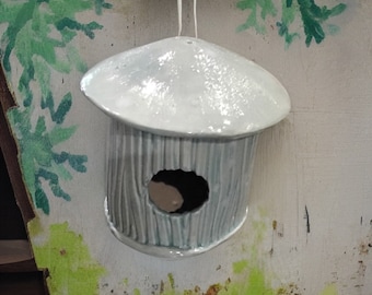 Handmade Stoneware Clay Birdhouse: Unique Eco-Friendly Yard Art
