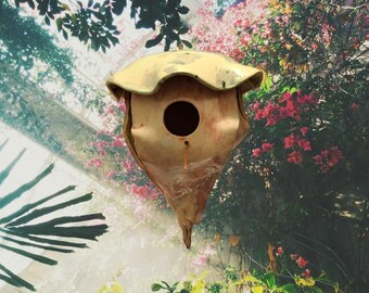 Handmade Stoneware Clay Birdhouse: Unique Eco-Friendly Yard Art