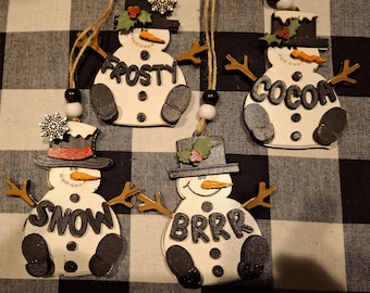 Hand Painted Wooden Snowman Christmas Tree Ornament