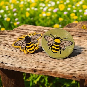 Glazed Clay Bee Watering Station: Garden Stake Bird Feeder