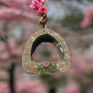 Handmade Stoneware Pottery Bird Feeder: Rose Garden Decor
