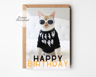 Printable Birthday Card, Happy Birthday,  Cool cat in David Rose sweater, Printable cat card, Cat lover card, Funny cat card
