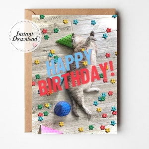 Druckbare Geburtstagskarte, Happy Birthday, Katze mit Hut, druckbare Katzenkarte, lustige Katzenkarte, Katzenliebhaberkarte,