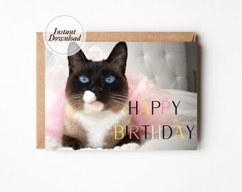 Printable Birthday Card, Happy birthday cat, Printable cat card, funny cat card, cat lover card, cute daughter card, crazy cat lady card