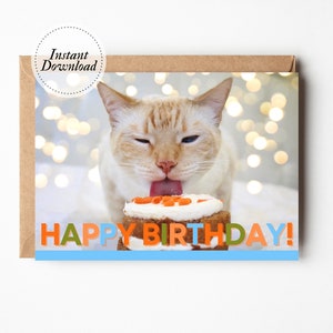 Printable Birthday Card, Happy Birthday, Printable cat card, Funny cat card, Cat lover card, Cute son birthday, cute grandson card