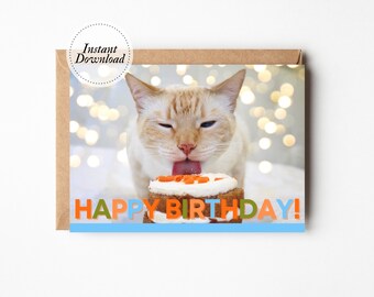 Printable Birthday Card, Happy Birthday, Printable cat card, Funny cat card, Cat lover card, Cute son birthday, cute grandson card