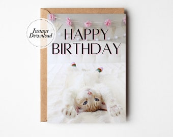 Printable Birthday Card, Happy Birthday, Cat in socks, Printable cat card, Funny cat card, Cat lover card, Cute granddaughter card
