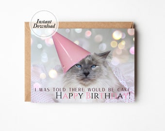 Printable Birthday Card, I was told there would be cake, Printable cat card, Funny cat card, Cat lover card, Crazy cat lady gift