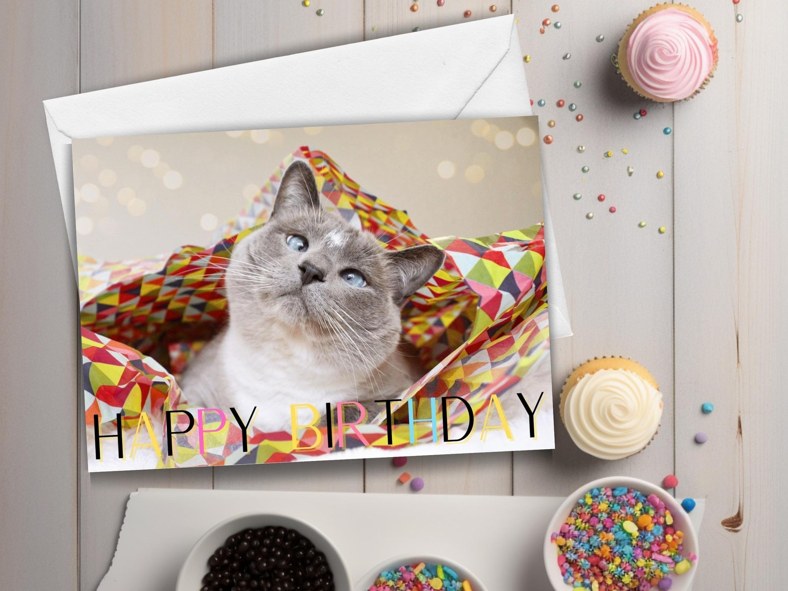 Printable Birthday Card, Happy Birthday, Cat in Tissue Paper, Printable Cat Card, Funny Cat Card ...
